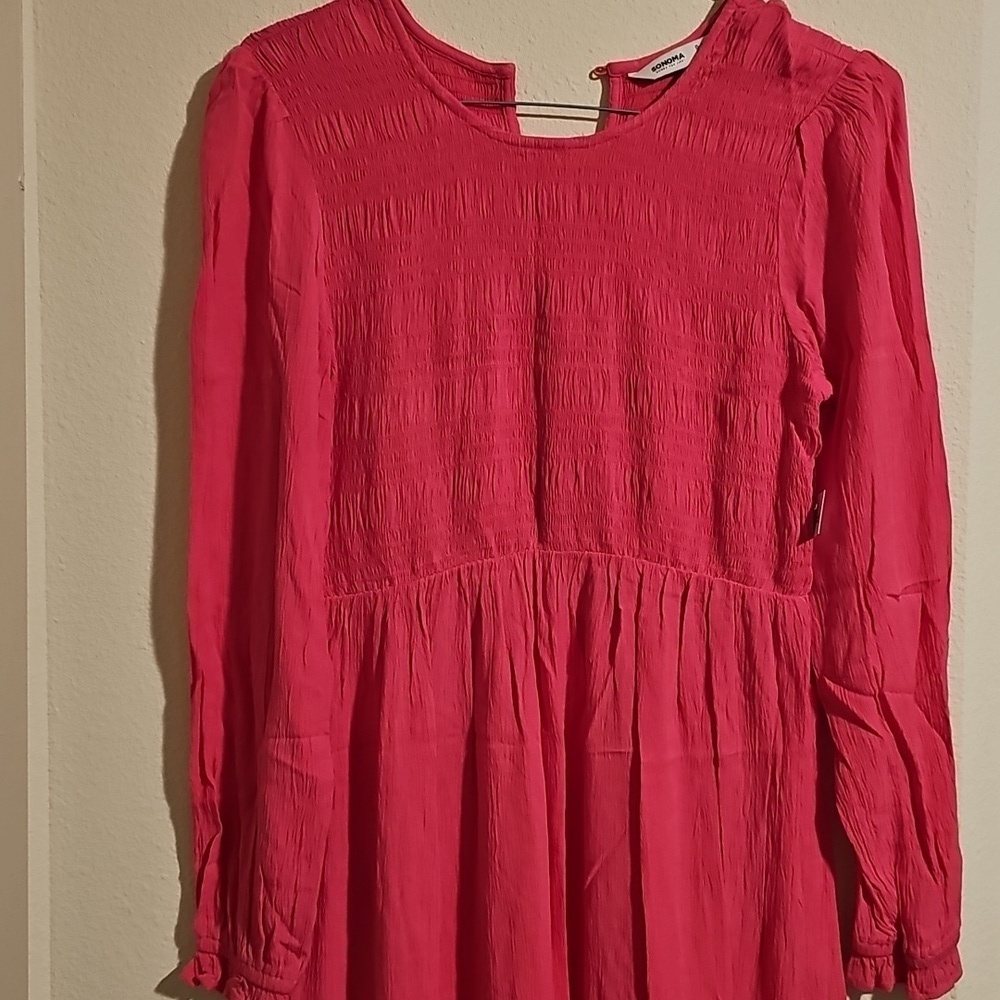 Vibrant‎ Pink Maternity Long Sleeve Dress
